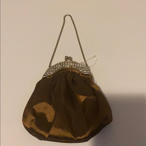 Brown evening bag w/crystals & kiss lock closure - Picture 1 of 12